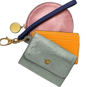 Fossil Rio Leather Pouch Wristlet Metallic Multi Color Pink Mint Yellow